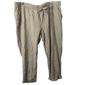 Old Navy NWT Women's Cuffed Pull-On Drawstring Linen Blend Beige Pants Size XL